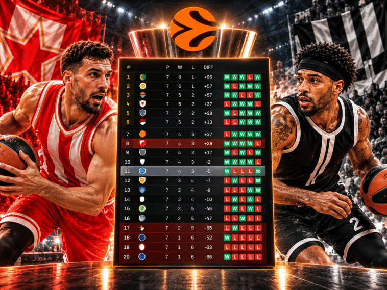 Tabela Evrolige: Gde su Zvezda i Partizan posle 7. kola?